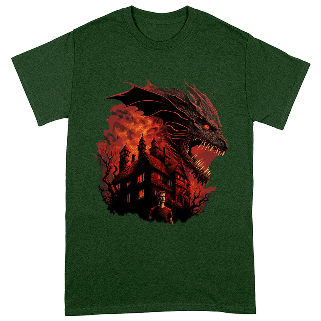 Dragon Graphic Heavy Cotton T-Shirt - Warrior Tee Shirt - Cool Design T-Shirt Clothing T-Shirts Color : Black|Forest Green|White 