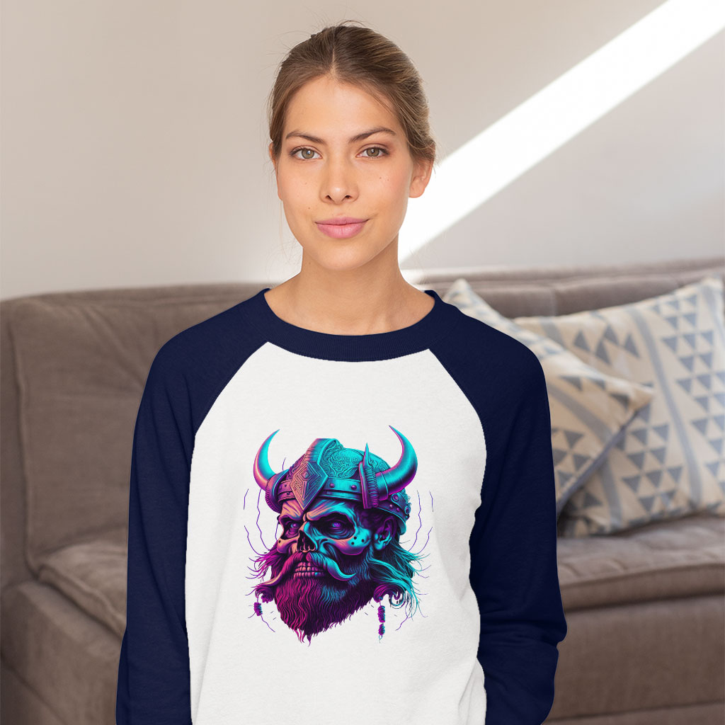 Viking Print Baseball T-Shirt - Skull Design T-Shirt - Cool Design Tee Shirt Clothing T-Shirts Color : Gray White|Navy White 