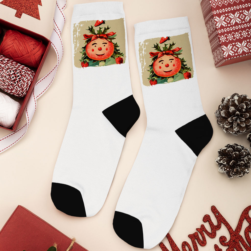 Strawberry Print Socks - Cute Art Novelty Socks - Printed Crew Socks Fashion Socks Size : Large|Medium 