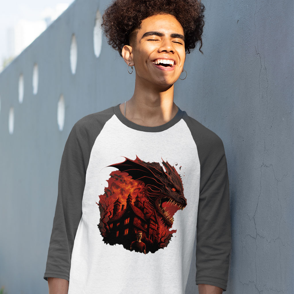 Dragon Graphic Baseball T-Shirt - Warrior T-Shirt - Cool Design Tee Shirt Clothing T-Shirts Color : Gray White|Navy White 