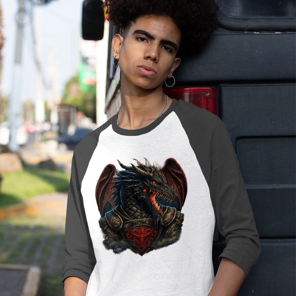 Japanese Dragon Baseball T-Shirt - Creepy T-Shirt - Cool Tee Shirt Clothing T-Shirts Color : Gray White|Navy White 