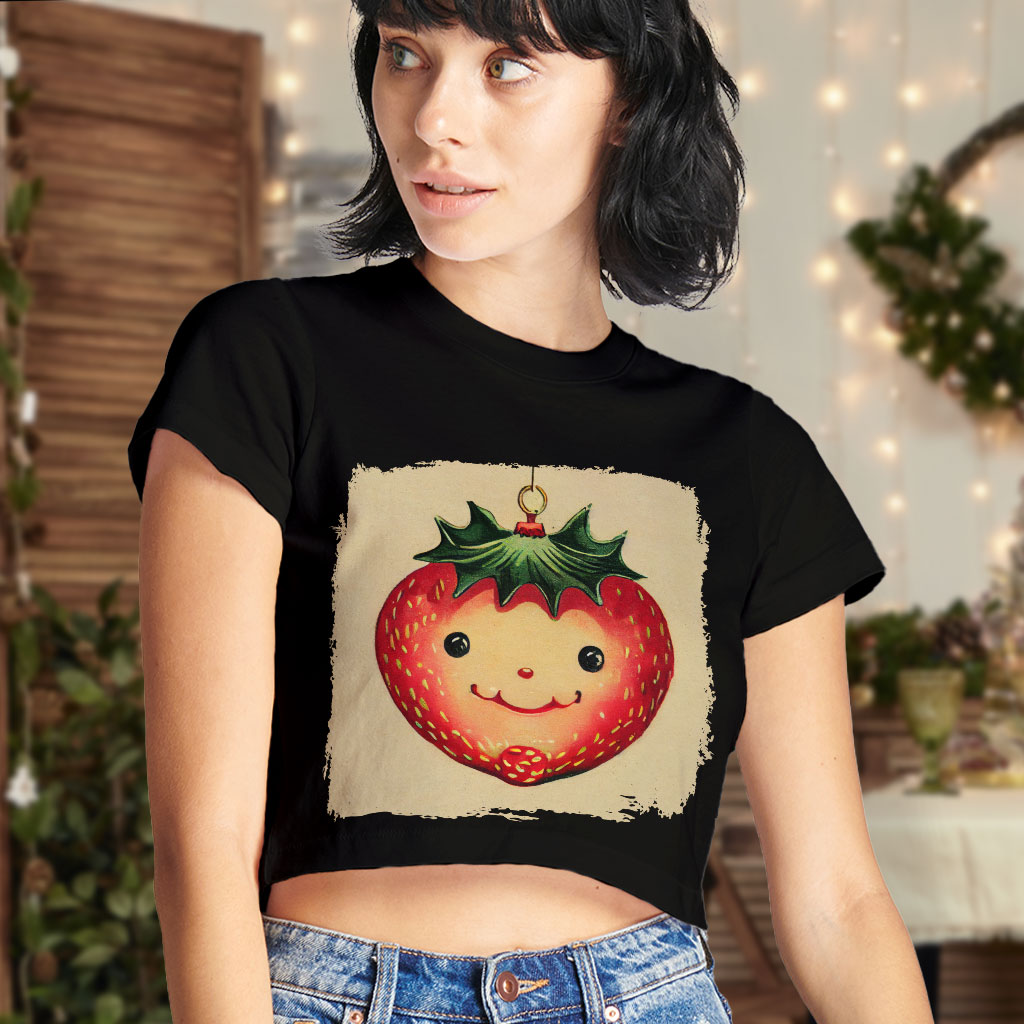 Cute Strawberry Women's Cropped T-Shirt - Berry Design Crop Top - Cool Design Crop Tee Shirt Clothing T-Shirts Color : Black|Heather Olive|White 