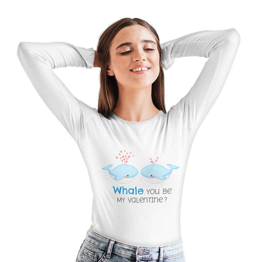 Whale You Be Mine Long Sleeve T-Shirt - Cute Kawaii T-Shirt - Cartoon Long Sleeve Tee Shirt Clothing T-Shirts Color : Black|Heather Forest|White 