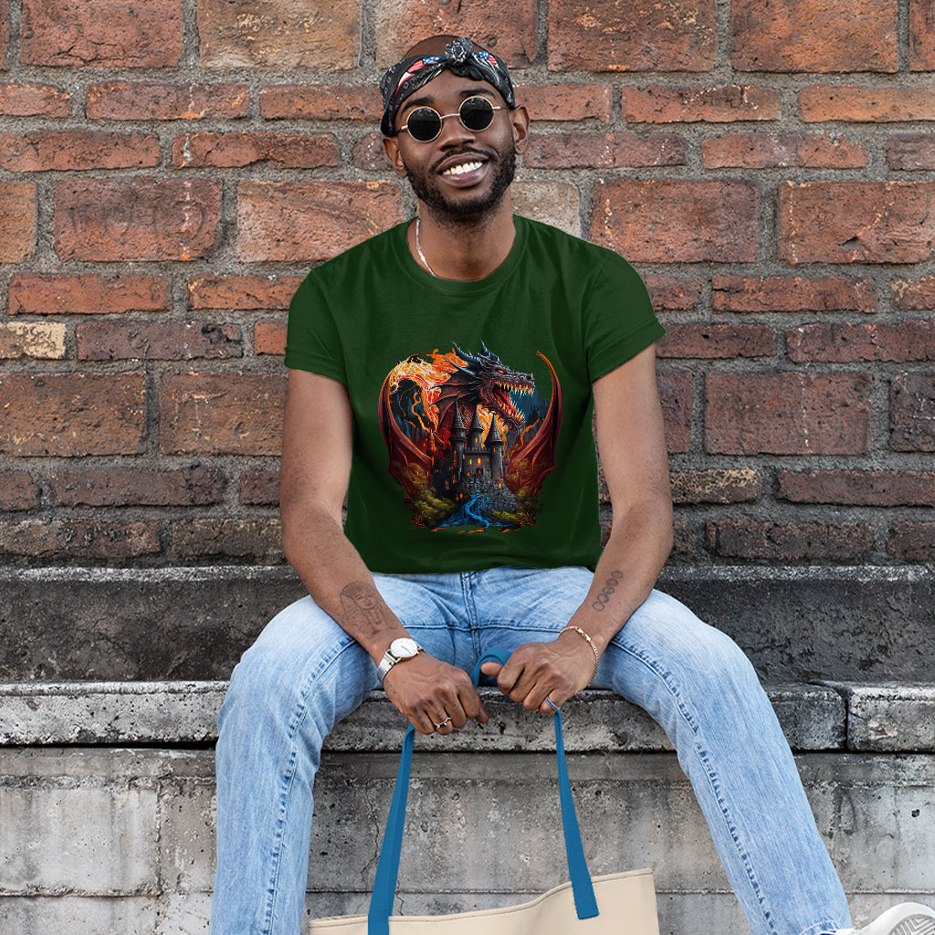 Cool Dragon Heavy Cotton T-Shirt - Fantasy Tee Shirt - Themed T-Shirt Clothing T-Shirts Color : Black|Forest Green|White 