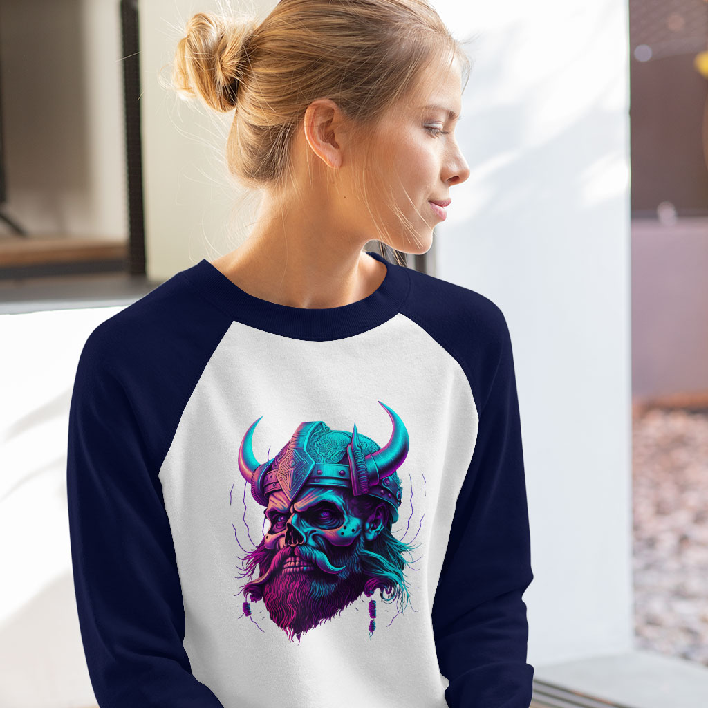 Viking Print Baseball T-Shirt - Skull Design T-Shirt - Cool Design Tee Shirt Clothing T-Shirts Color : Gray White|Navy White 