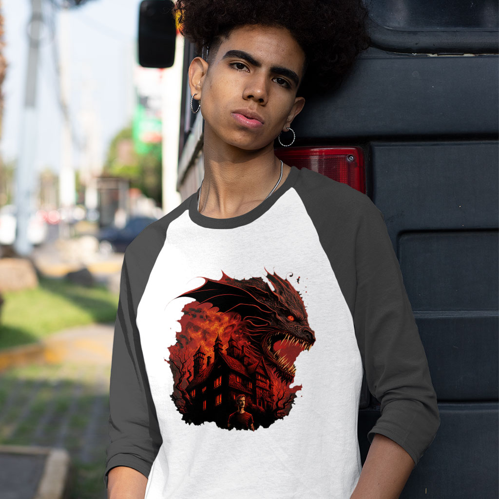 Dragon Graphic Baseball T-Shirt - Warrior T-Shirt - Cool Design Tee Shirt Clothing T-Shirts Color : Gray White|Navy White 