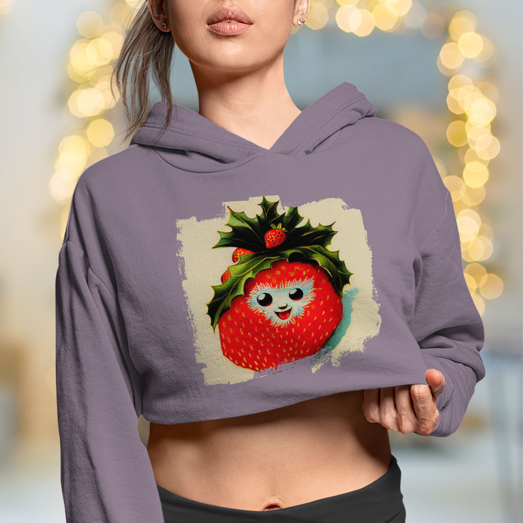 Happy Strawberry Women's Cropped Hoodie - Berry Graphic Cropped Hoodie - Cool Hooded Sweatshirt Clothing Hoodies Color : Black|Heather Dust|Storm 