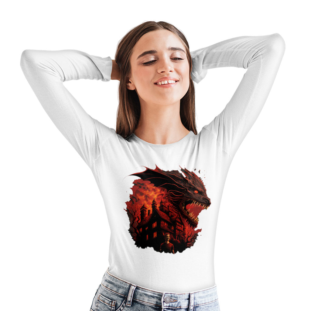 Dragon Graphic Long Sleeve T-Shirt - Warrior T-Shirt - Cool Design Long Sleeve Tee Shirt Clothing T-Shirts Color : Black|Heather Forest|White 