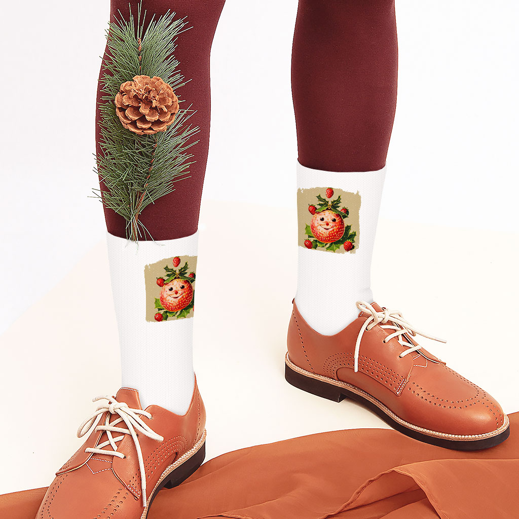 Cartoon Strawberry Socks - Strawberry Print Novelty Socks - Trendy Crew Socks Fashion Socks Size : Large|Medium 