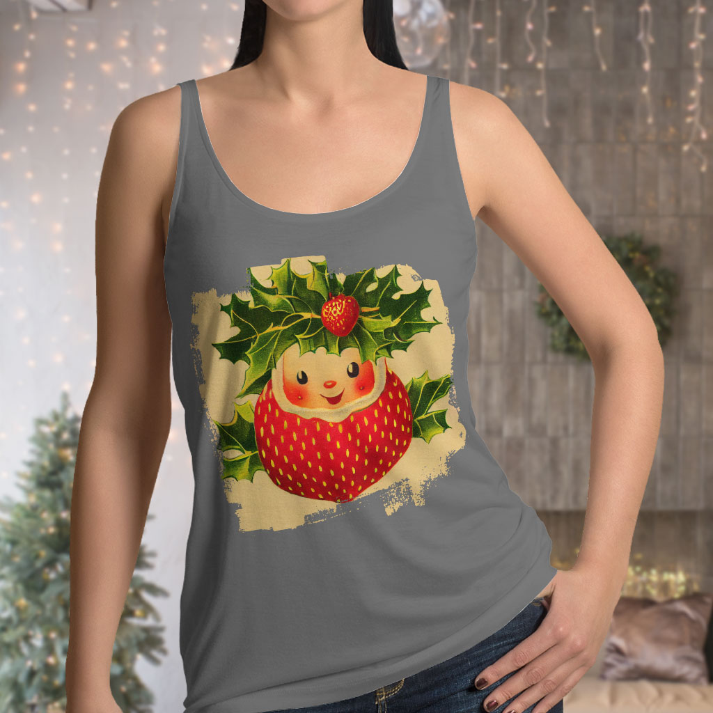 Strawberry Racerback Tank - Cute Kawaii Tank - Illustration Workout Tank Clothing Tanks Color : Black|Gray|White 