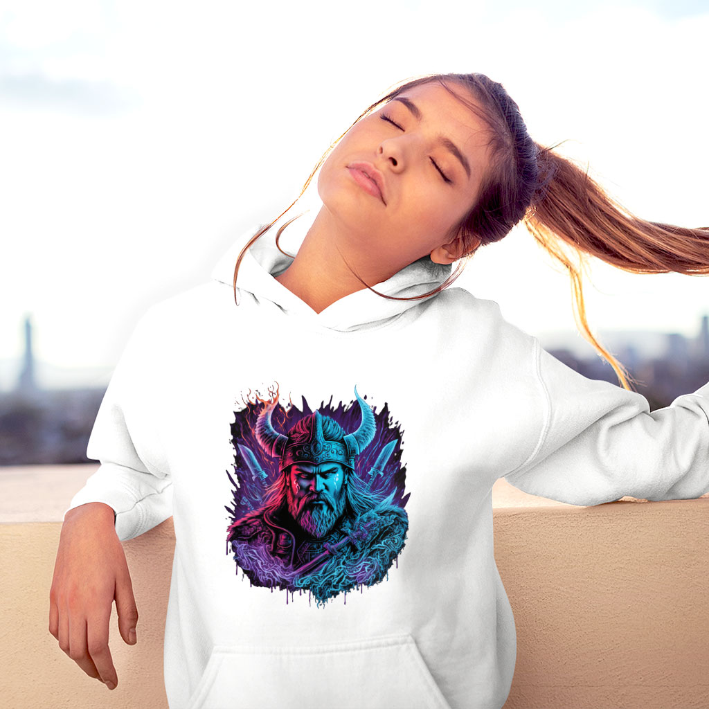 Viking Warrior Hooded Sweatshirt - Cool Warrior Hoodie - Graphic Hoodie Clothing Hoodies Color : Black|Navy|White 