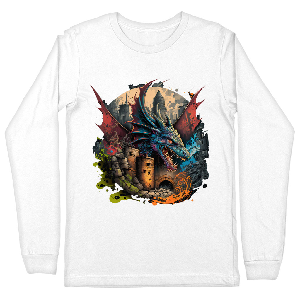 Dragon Design Long Sleeve T-Shirt - Magic T-Shirt - Printed Long Sleeve Tee Shirt Clothing T-Shirts Color : Black|Heather Forest|White 