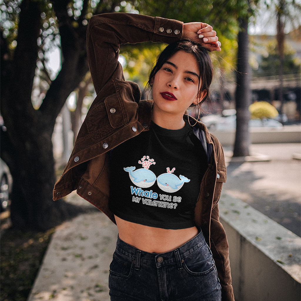 Whale You Be Mine Women's Cropped T-Shirt - Cute Kawaii Crop Top - Cartoon Crop Tee Shirt Clothing T-Shirts Color : Black|Heather Olive|White 