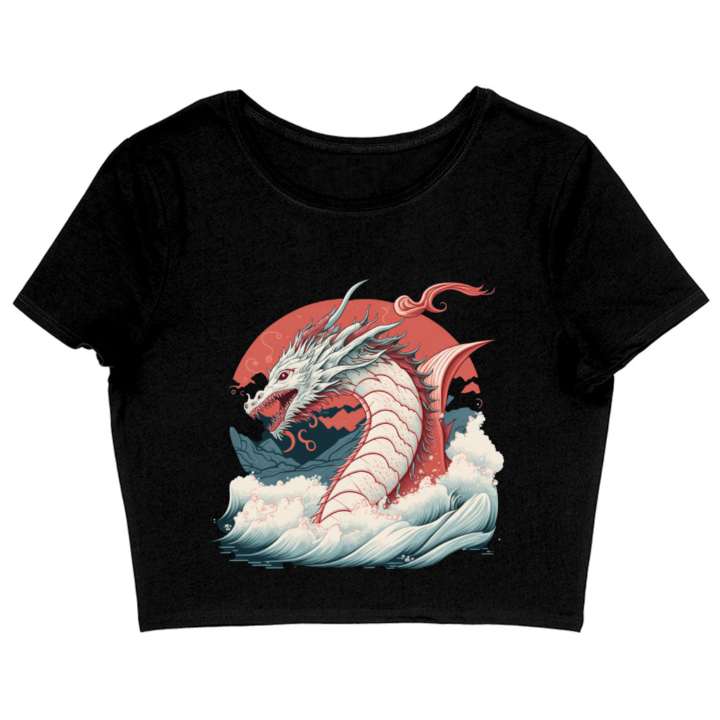 Dragon Printed Women's Cropped T-Shirt - Trendy Crop Top - Best Design Crop Tee Shirt Clothing T-Shirts Color : Black|Heather Olive|White 