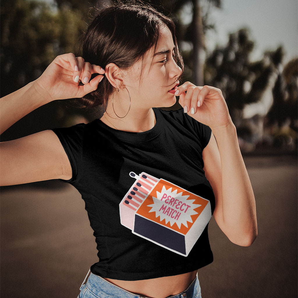 Perfect Match Women's Cropped T-Shirt - Trendy Crop Top - Cute Design Crop Tee Shirt Clothing T-Shirts Color : Black|Heather Olive|White 