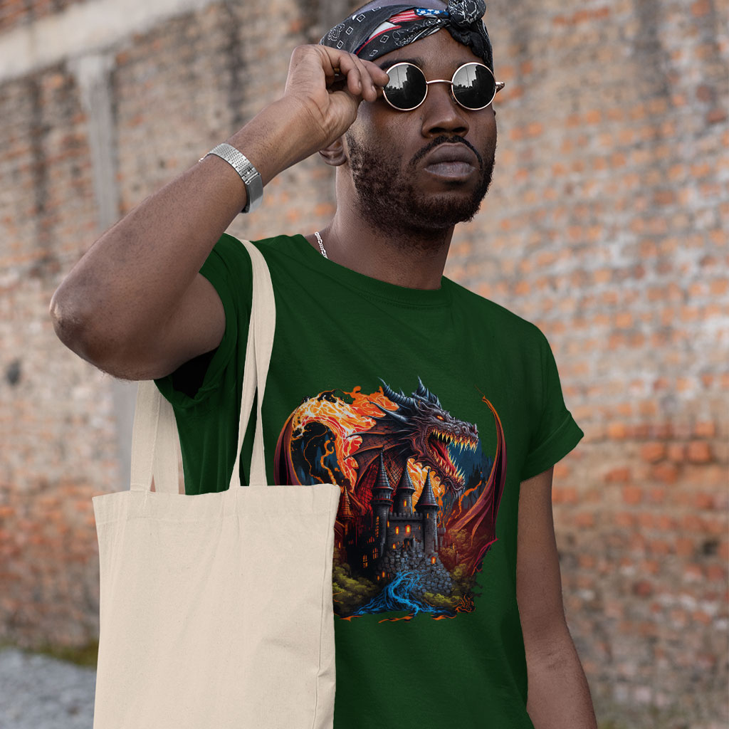Cool Dragon Heavy Cotton T-Shirt - Fantasy Tee Shirt - Themed T-Shirt Clothing T-Shirts Color : Black|Forest Green|White 