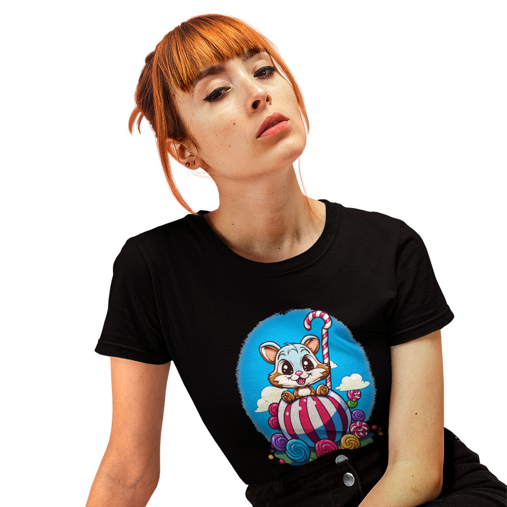 Animal Graphic Heavy Cotton T-Shirt - Candy Tee Shirt - Cute Art T-Shirt Clothing T-Shirts Color : Black|Forest Green|White 