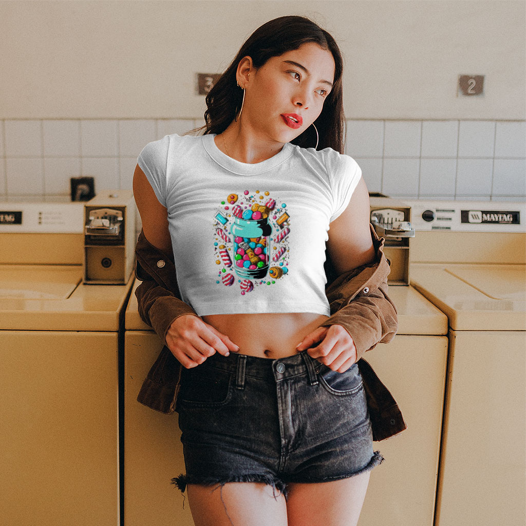 Candy Cute Women's Cropped T-Shirt - Cute Crop Top - Coloful Graphic Crop Tee Shirt Clothing T-Shirts Color : Black|Heather Olive|White 