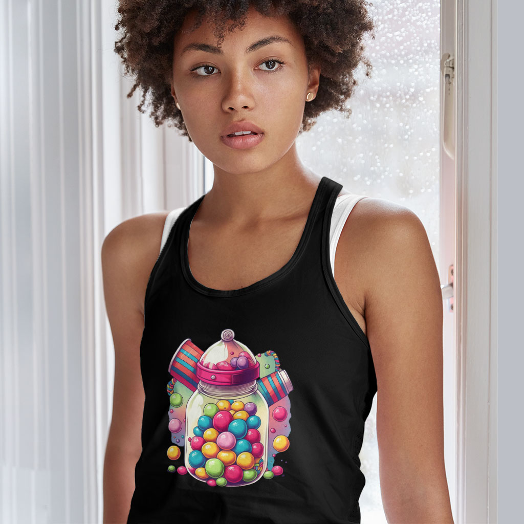Kawaii Candy Racerback Tank - Adorable Tank - Cute Design Workout Tank Clothing Kids' Clothing Tanks Color : Black|Gray|White 