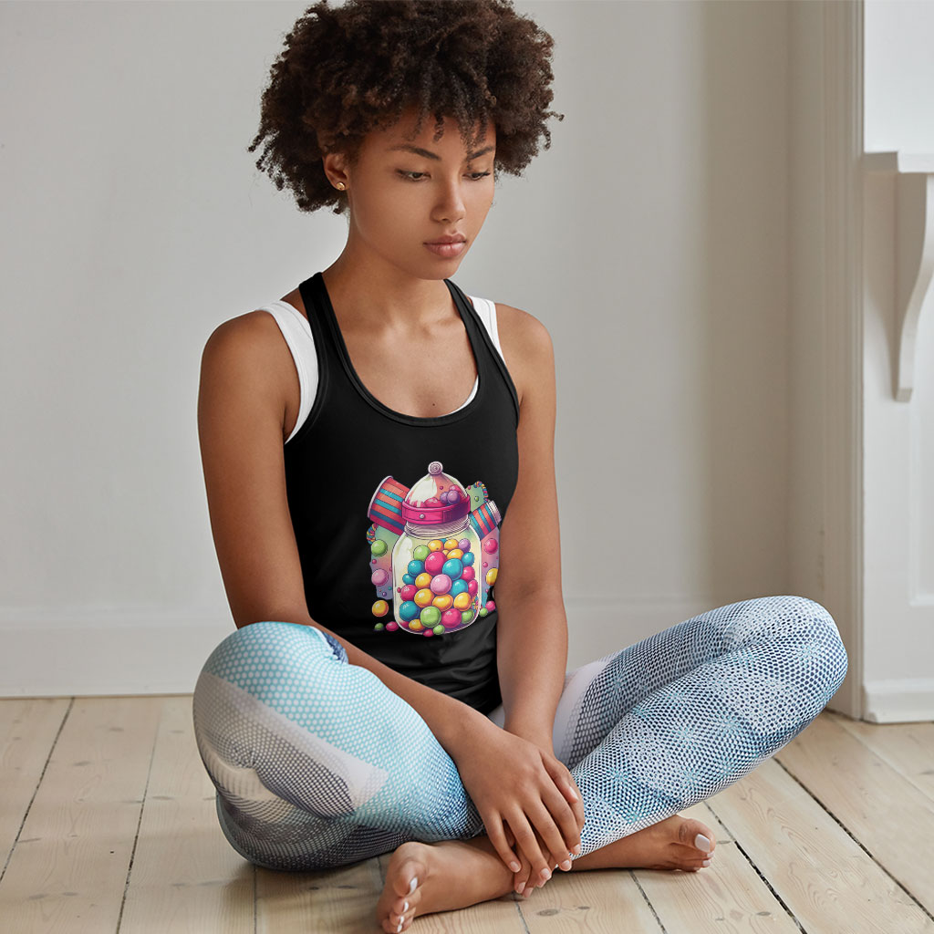 Kawaii Candy Racerback Tank - Adorable Tank - Cute Design Workout Tank Clothing Kids' Clothing Tanks Color : Black|Gray|White 