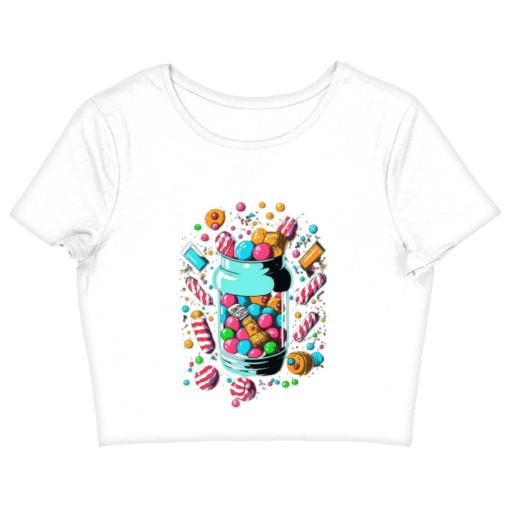 Candy Cute Women's Cropped T-Shirt - Cute Crop Top - Coloful Graphic Crop Tee Shirt Clothing T-Shirts Color : Black|Heather Olive|White 
