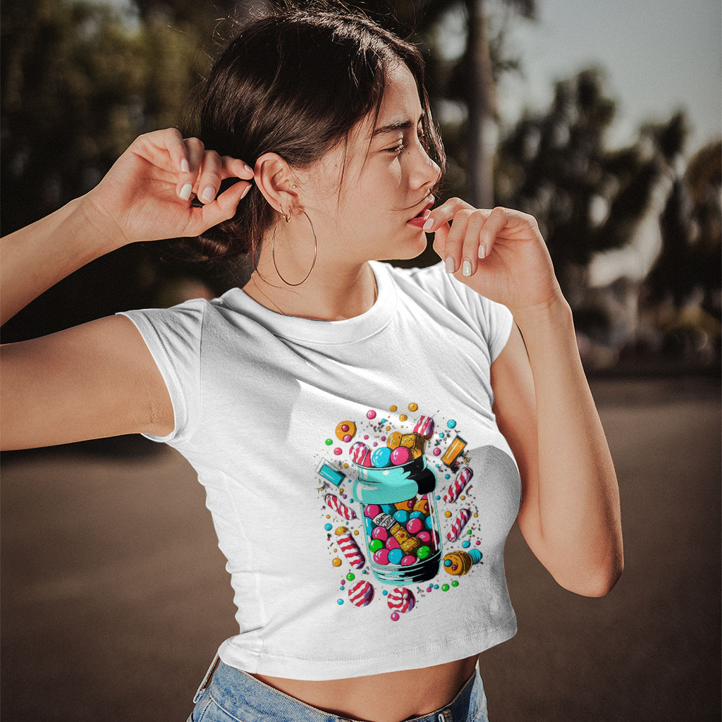 Candy Cute Women's Cropped T-Shirt - Cute Crop Top - Coloful Graphic Crop Tee Shirt Clothing T-Shirts Color : Black|Heather Olive|White 