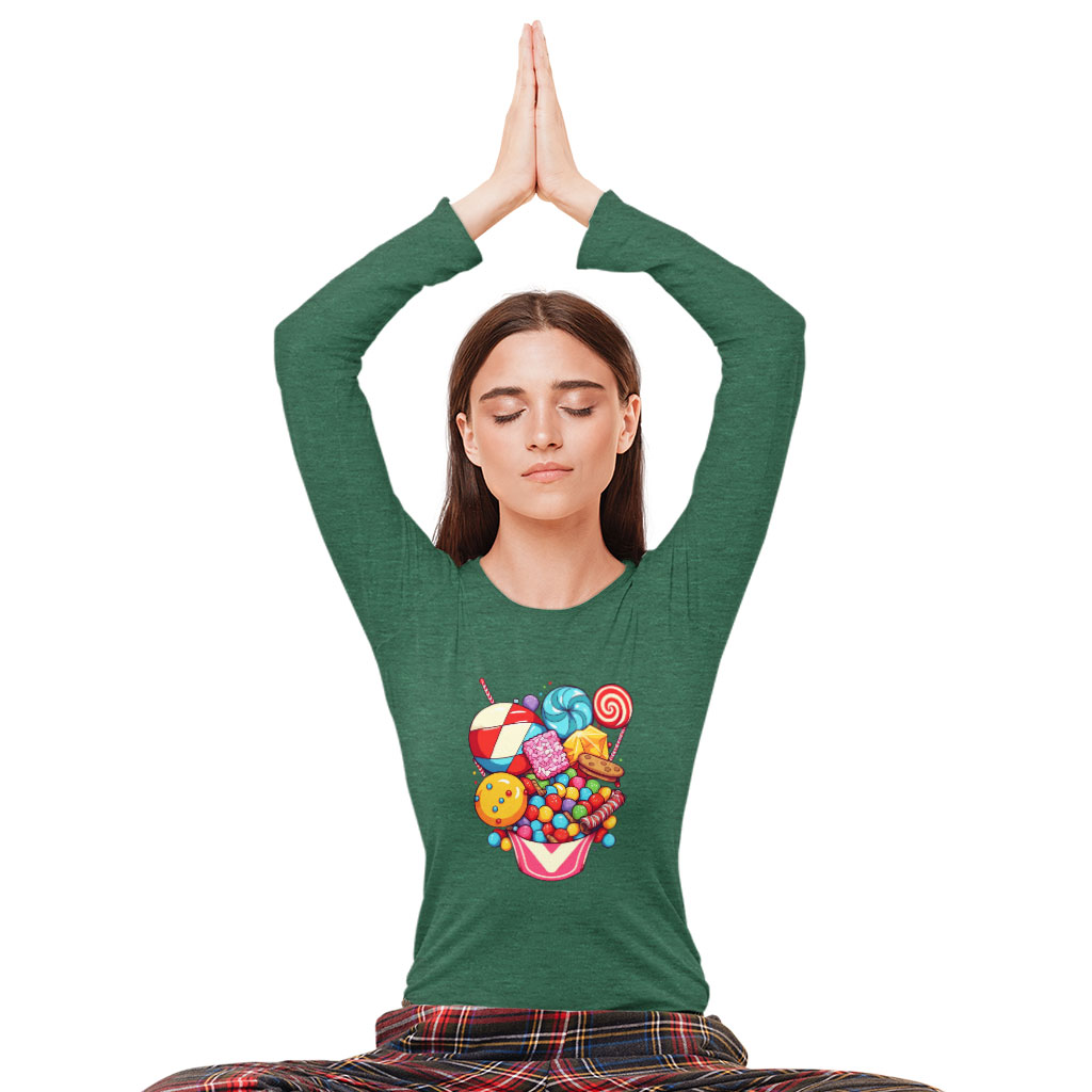 Candy Print Long Sleeve T-Shirt - Graphic T-Shirt - Sweet Long Sleeve Tee Shirt Clothing T-Shirts Color : Black|Heather Forest|White 