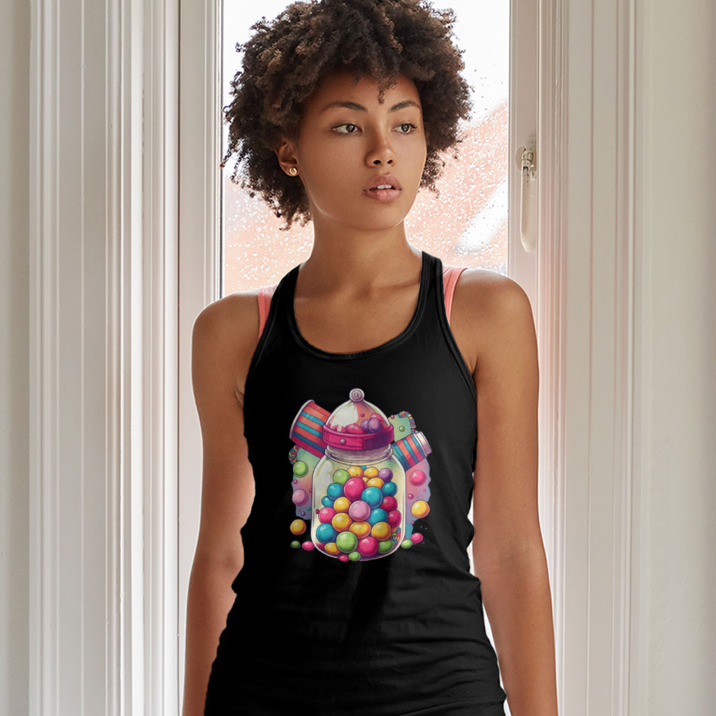Kawaii Candy Racerback Tank - Adorable Tank - Cute Design Workout Tank Clothing Kids' Clothing Tanks Color : Black|Gray|White 