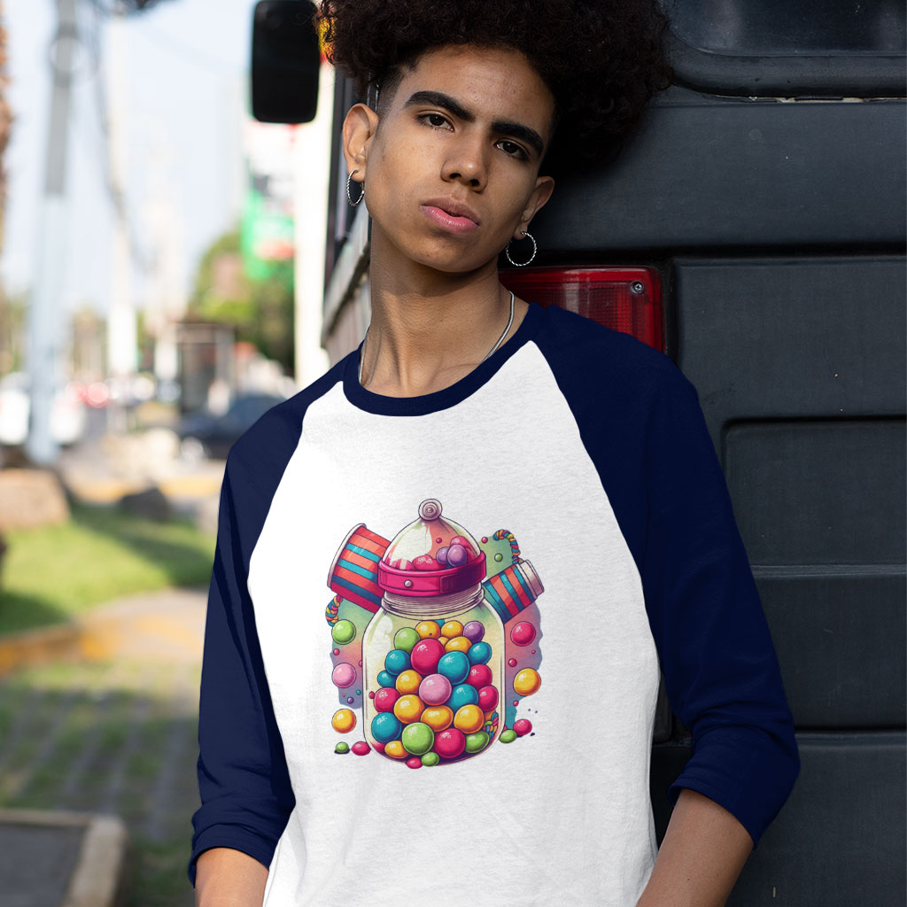 Kawaii Candy Baseball T-Shirt - Adorable T-Shirt - Cute Design Tee Shirt Clothing T-Shirts Color : Gray White|Navy White 