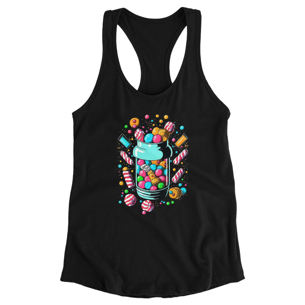 Candy Cute Racerback Tank - Cute Tank - Coloful Graphic Workout Tank Clothing Tanks Color : Black|Gray|White 