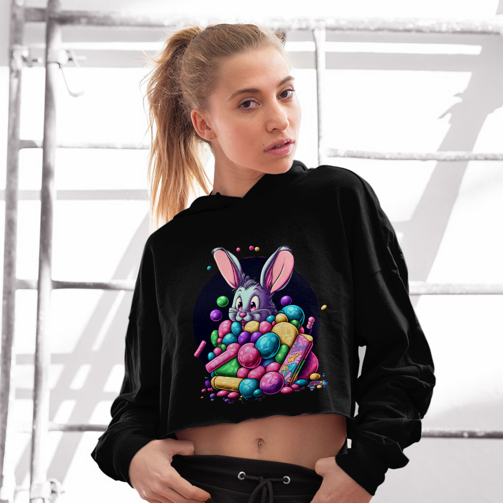 Kawaii Bunny Women's Cropped Hoodie - Cute Animal Cropped Hoodie - Candy Themed Hooded Sweatshirt Clothing Hoodies Color : Black|Heather Dust|Storm 