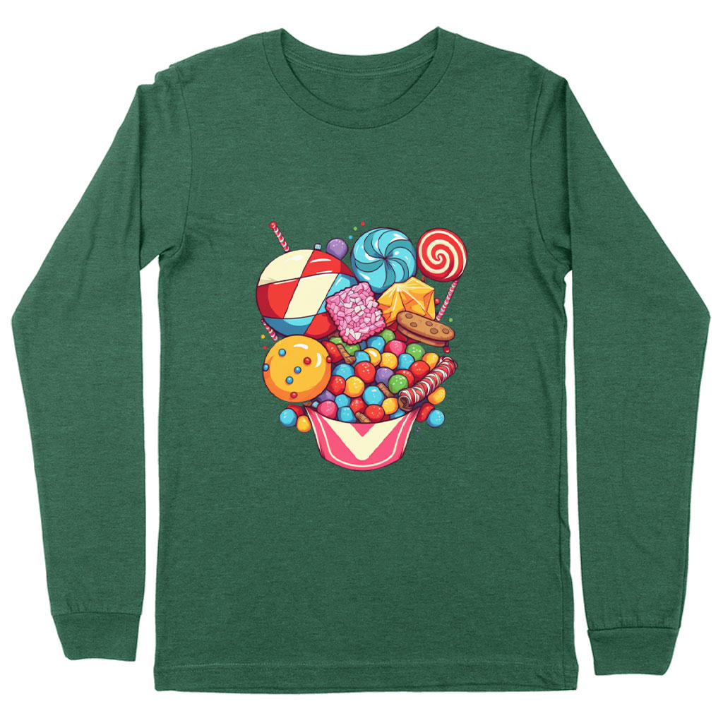 Candy Print Long Sleeve T-Shirt - Graphic T-Shirt - Sweet Long Sleeve Tee Shirt Clothing T-Shirts Color : Black|Heather Forest|White 