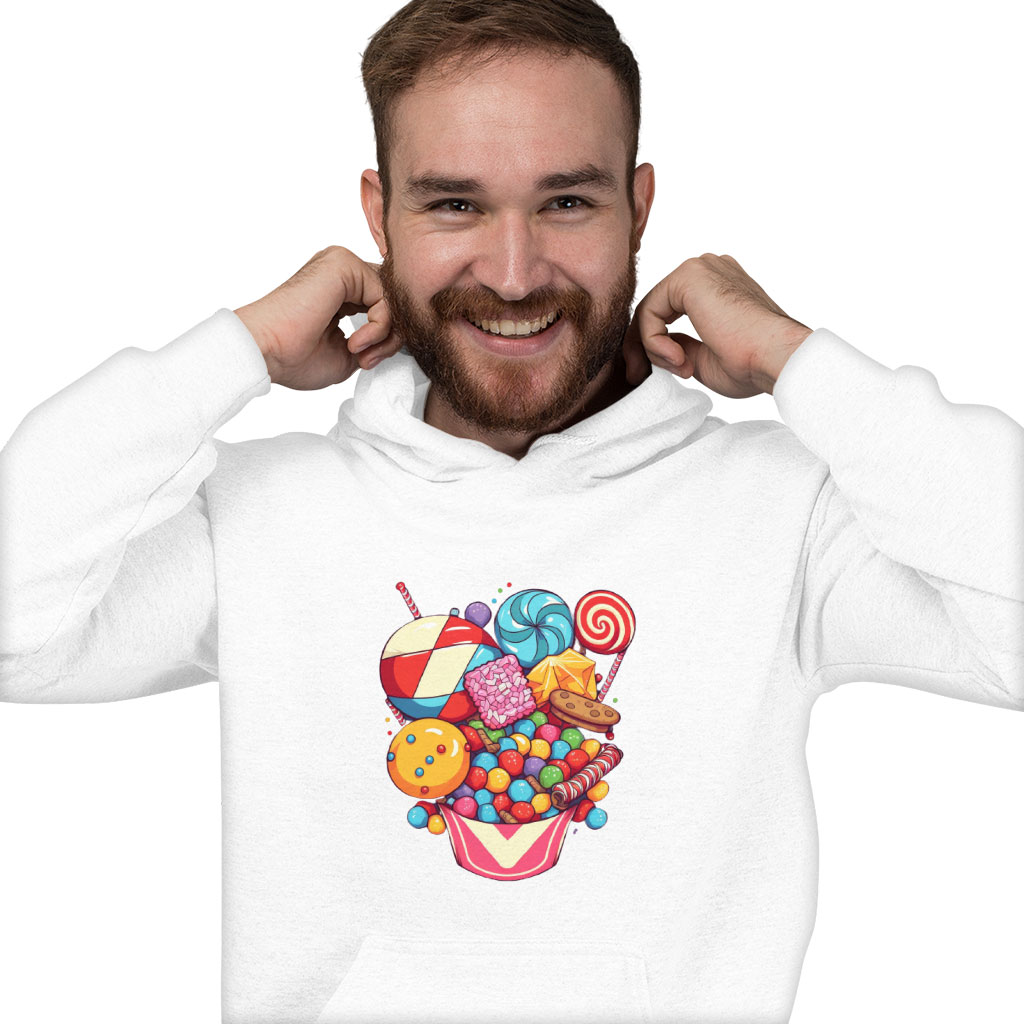 Candy Print Hooded Sweatshirt - Graphic Hoodie - Sweet Hoodie Clothing Hoodies Color : Black|Navy|White 