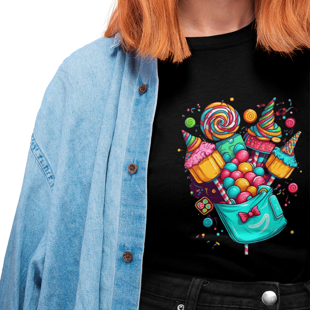 Candy Heavy Cotton T-Shirt - Themed Tee Shirt - Printed T-Shirt Clothing T-Shirts Color : Black|Forest Green|White 