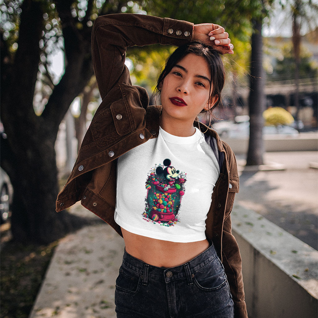 Candy Design Women's Cropped T-Shirt - Kawaii Crop Top - Colorful Crop Tee Shirt Clothing T-Shirts Color : Black|Heather Olive|White 