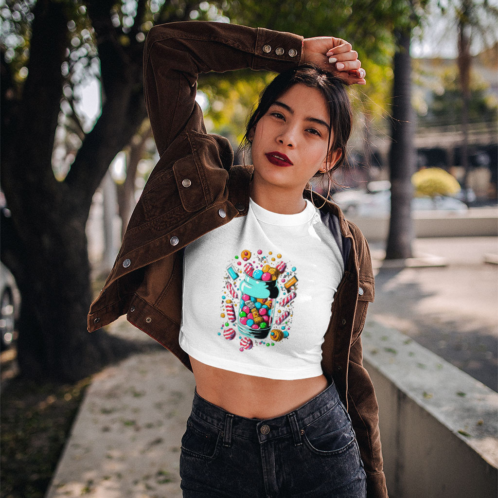 Candy Cute Women's Cropped T-Shirt - Cute Crop Top - Coloful Graphic Crop Tee Shirt Clothing T-Shirts Color : Black|Heather Olive|White 