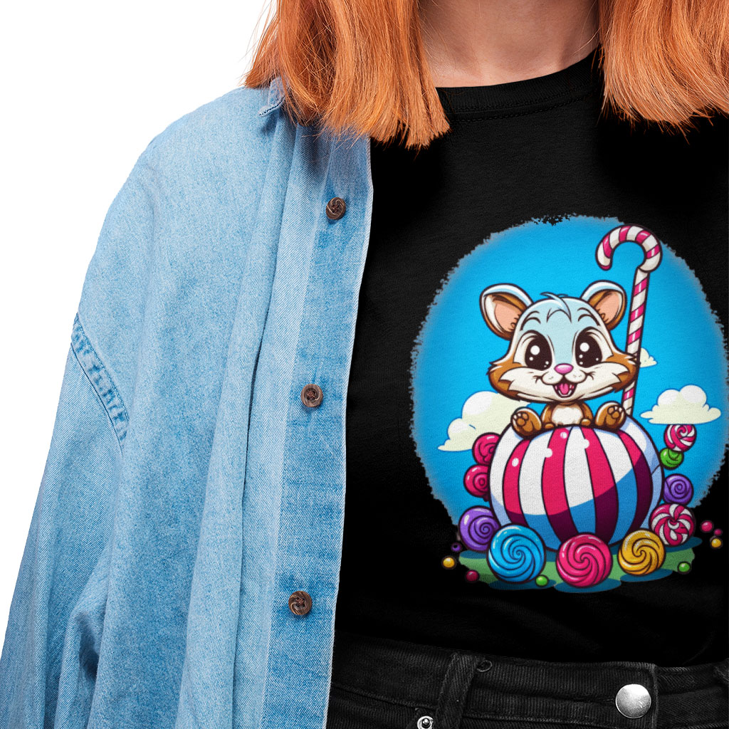 Animal Graphic Heavy Cotton T-Shirt - Candy Tee Shirt - Cute Art T-Shirt Clothing T-Shirts Color : Black|Forest Green|White 