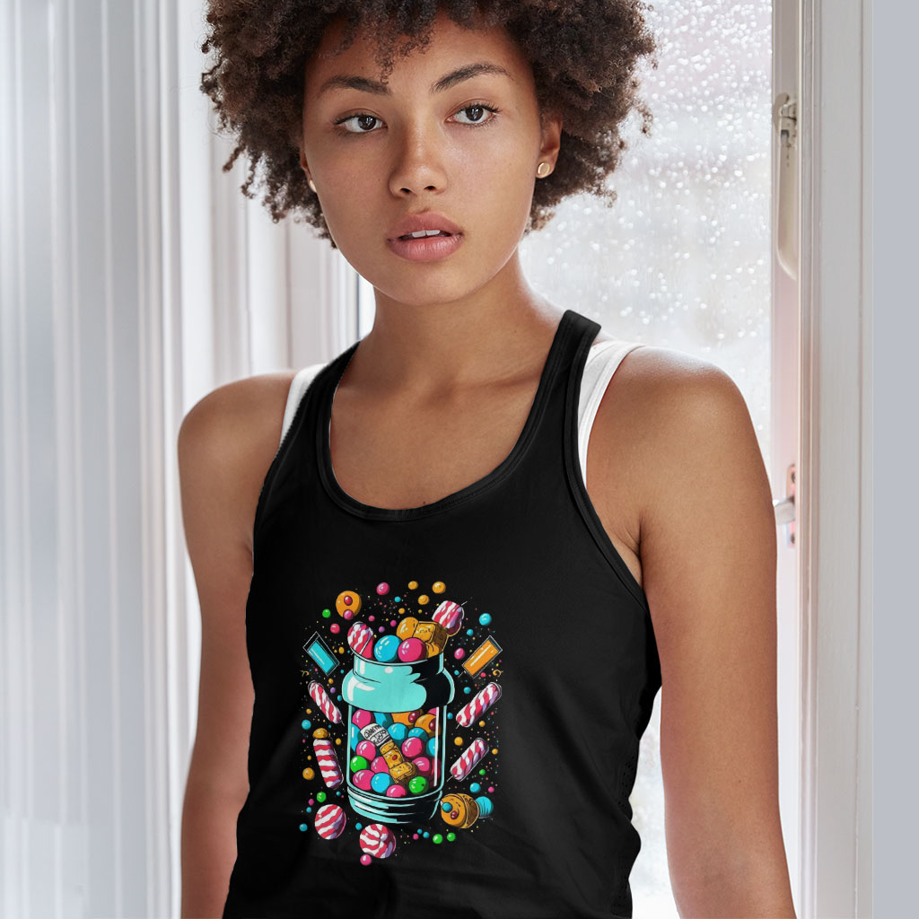 Candy Cute Racerback Tank - Cute Tank - Coloful Graphic Workout Tank Clothing Tanks Color : Black|Gray|White 