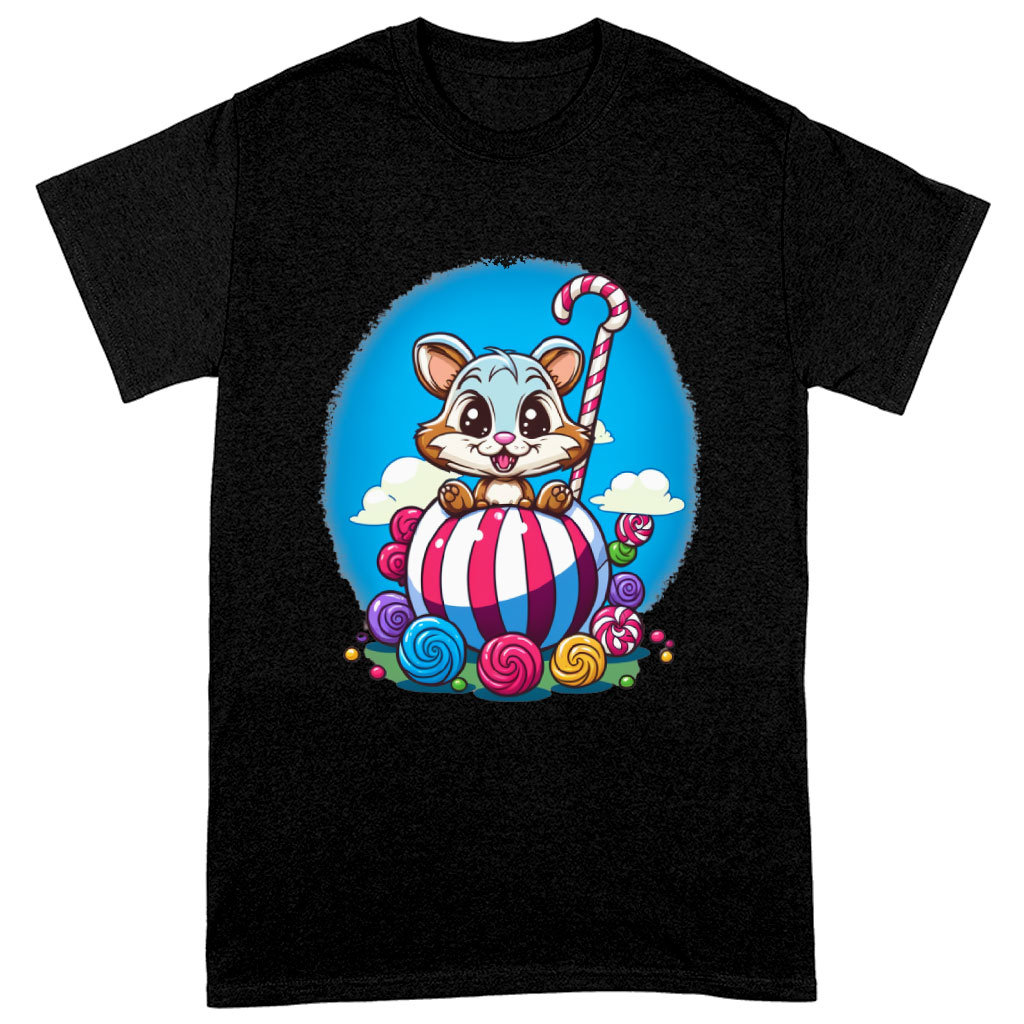 Animal Graphic Heavy Cotton T-Shirt - Candy Tee Shirt - Cute Art T-Shirt Clothing T-Shirts Color : Black|Forest Green|White 