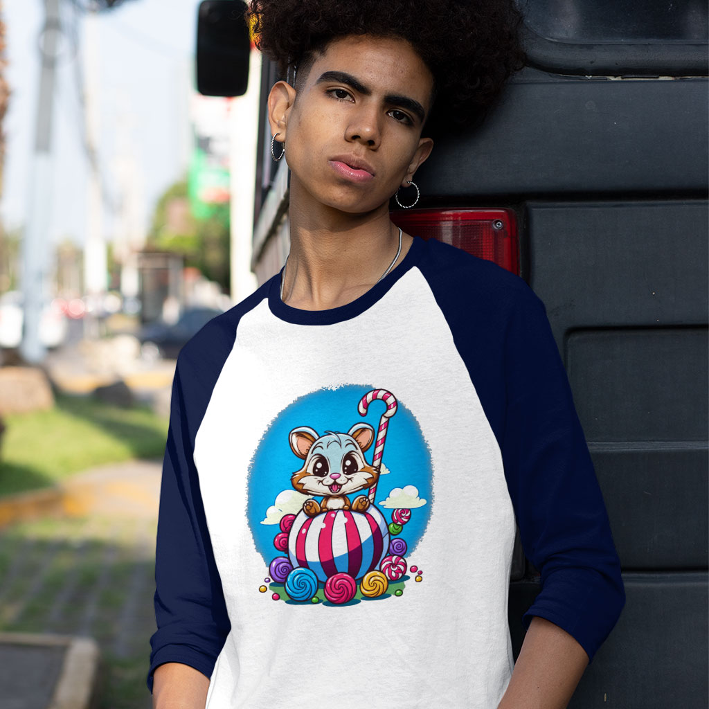 Animal Graphic Baseball T-Shirt - Candy T-Shirt - Cute Art Tee Shirt Clothing T-Shirts Color : Gray White|Navy White 