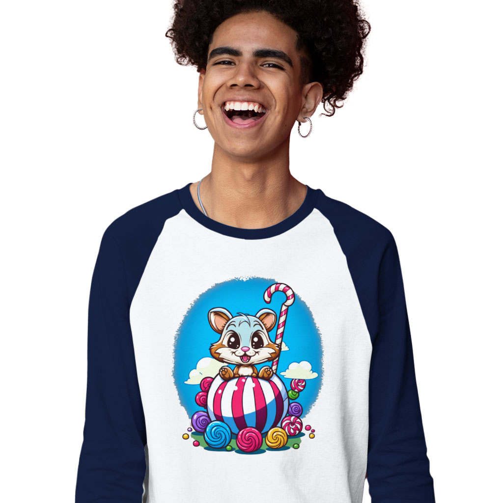 Animal Graphic Baseball T-Shirt - Candy T-Shirt - Cute Art Tee Shirt Clothing T-Shirts Color : Gray White|Navy White 
