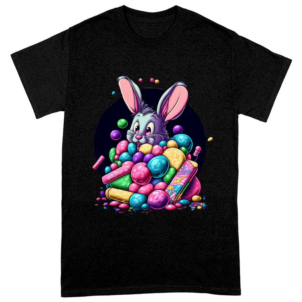 Kawaii Bunny Heavy Cotton T-Shirt - Cute Animal Tee Shirt - Candy Themed T-Shirt Clothing T-Shirts Color : Black|Forest Green|White 