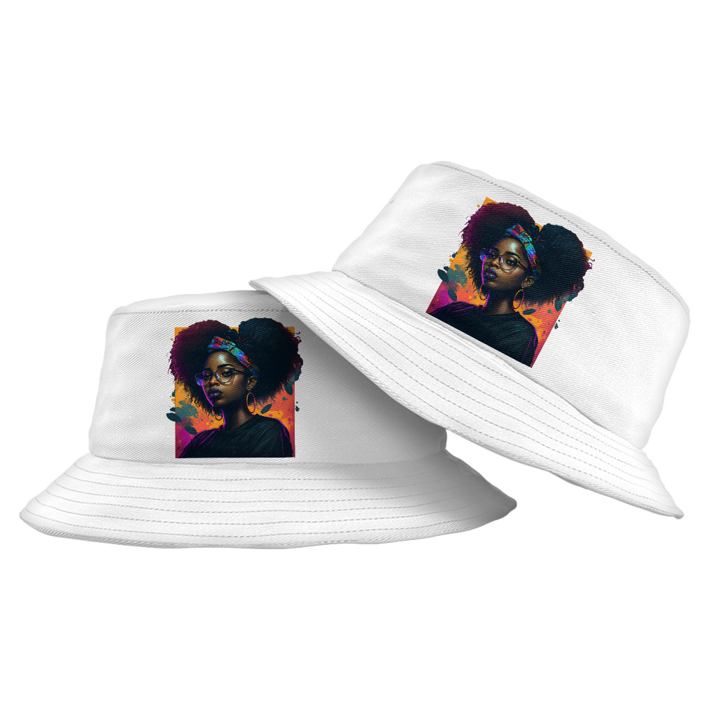Cartoon Black Girl Art Bucket Hat - Unique Hat - Cute Bucket Hat