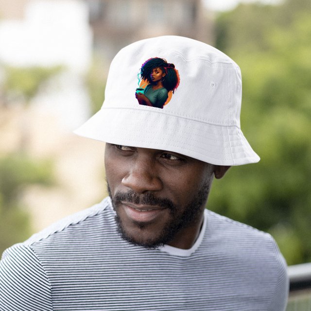 Cartoon Girl Power Bucket Hat - Themed Hat - Colorful Bucket Hat - Image 4