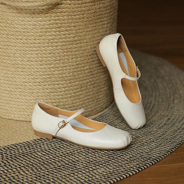 Women's Genuine Leather Mary Jane Flats – Square Toe Casual Ballet Shoes