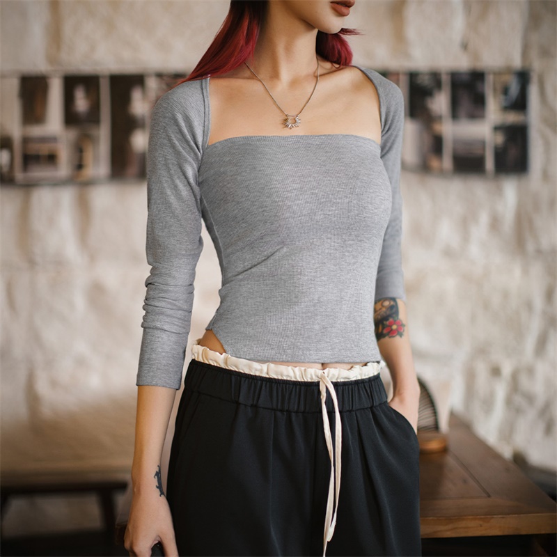 Off-Shoulder Hollow Out Long Sleeve Crop Top for Women thumbnail 3