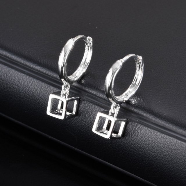 Men's 3D Geometric Square Hoop Earrings – Waterproof Stainless Steel Dangle