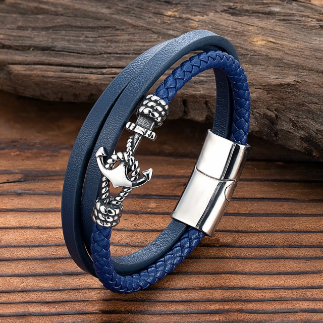 Classic Anchor Braided Leather Bracelet for Men & Women - Stainless Steel Jewelry