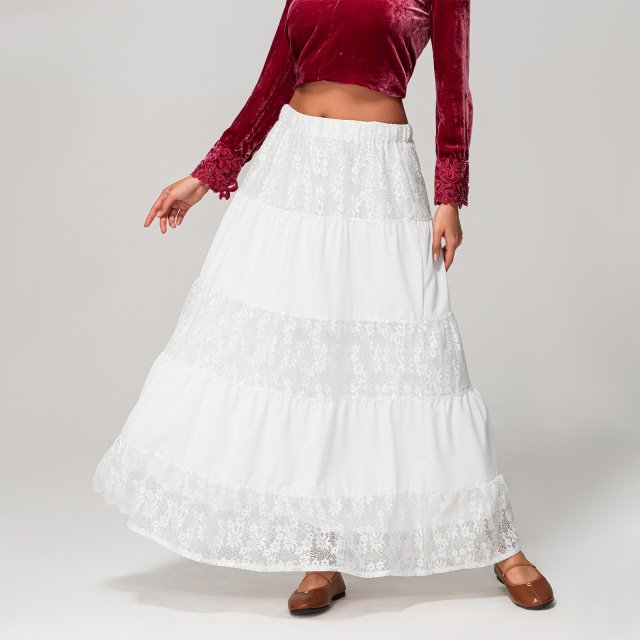 Elegant High Waist Lace A-Line Skirt for Women - Ankle Length Summer Style