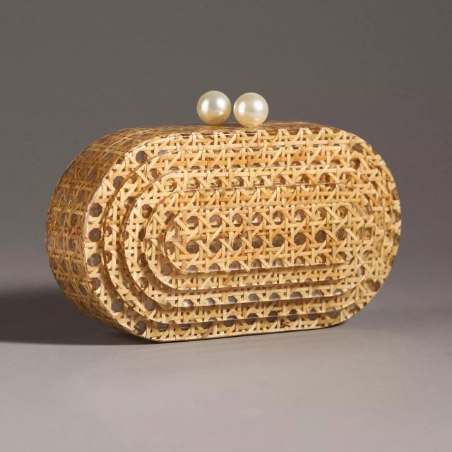 Women Acrylic Egg Cane Rattan Clutch Bag – Designer Summer Beach Party Purse